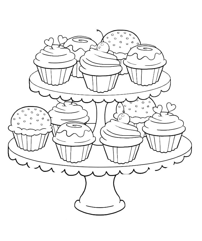 Online coloring book: Cupcakes on a tray coloring book